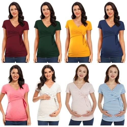 Maternitys Short Sleeve Shirts Maternity Clothes Pregnant Summer Blouse Breastfeeding V-Neck Sexy Tops for Pregnancy Breastfeed