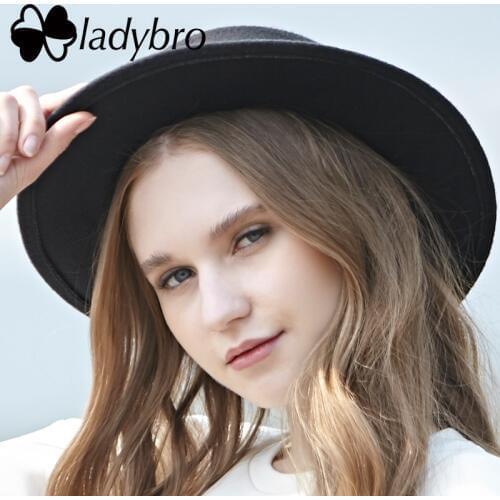 Ladybro Imitation Wool Hat Men Boater Flat Hat For Women Felt Wide Brim Fedora Hat Women Cap Female Chapeu Feltro Bowler Gambler