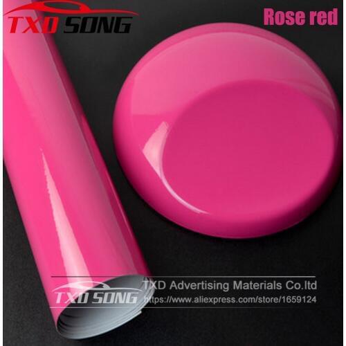 10/20/30/40/50/60x152CM Glossy Rose red Vinyl Wrap Car Sticker Glossy Film Wrap Vinyl For HOOD Roof Car glossy car wrap film