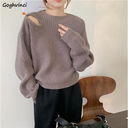 Women Pullovers O-neck Hollow Out Solid Casual Knitting Soft Designer Elegant Fashion Ulzzang Chic Popular Lazy Loose Sweaters