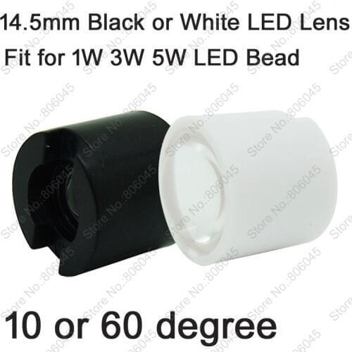 10x 10 degree or 60 Degree 14.5mm Optical PMMA LED Lens Reflector Collimator Black or White Holder for 1W 3W 5W LED Emitter