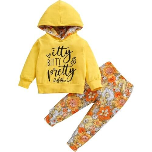 2PCS Baby Girls Clothing Set Girls Letter Long Sleeve Hoodie Top+Floral Pants Infant Fall Outfits Newborn Clothes Sets