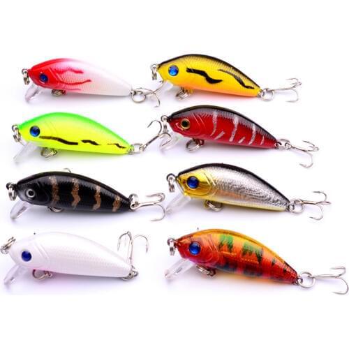 8PCS Mix color Fishing Bass Fish Floating Minnow Crankbaits lure hook baits 5cm/3.6g Free shipping