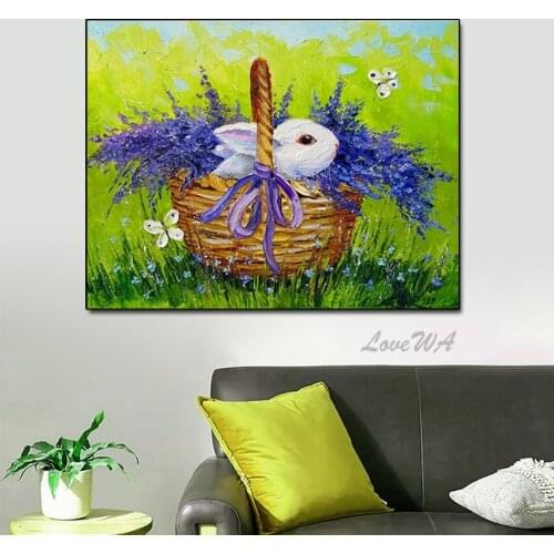 Abstract Cartoon Animal Rabbit Oil Painting Acrylic Wall Canvas Art Modern Cheap Paintings Wall Decor Pictures Canvas Craft