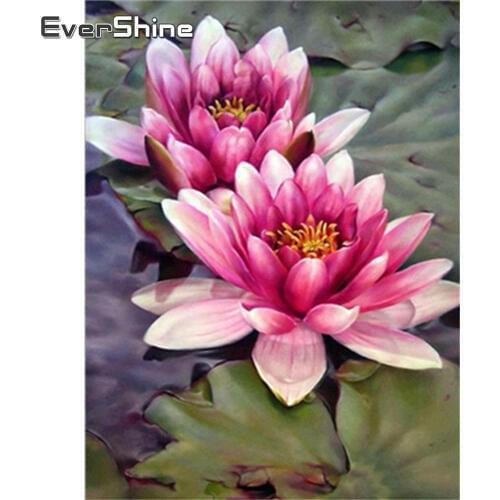 Evershine 5D Diamond Painting Flower Lotus Full Square Diamond Embroidery Full Display Diamond Mosaic Cross Stitch Wedding Decor