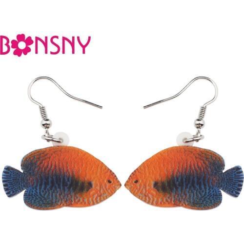 Bonsny Acrylic Japanese Angelfish Fish Earrings Dangle Drop Ocean Sea Animal Big Long For Girl Women Ladies Teens Cheap Jewelry