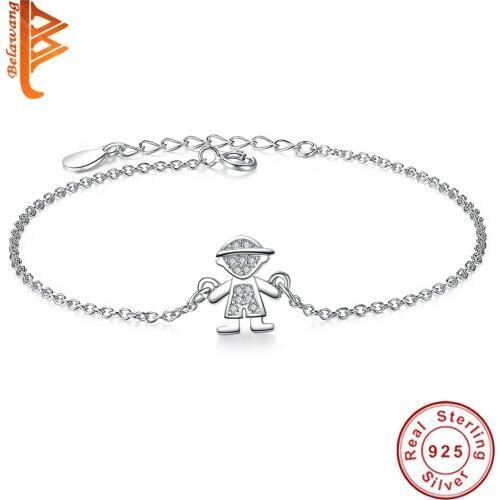 Retro Cute Boy Pendant 925 Sterling Silver Charm bracelets for Girls Boy Cubic Zircon Crystal bracelets & bangles for women men