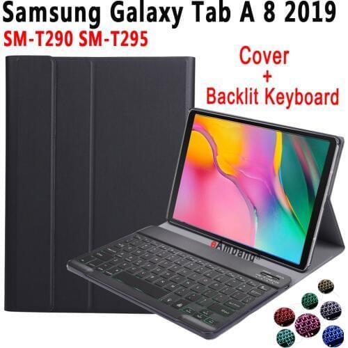 Backlit Keyboard Case For Samsung Galaxy Tab A 8 2019 SM-T290 SM-T295 Pu Leather shockproof Cover Detach Bluetoth Keyboard