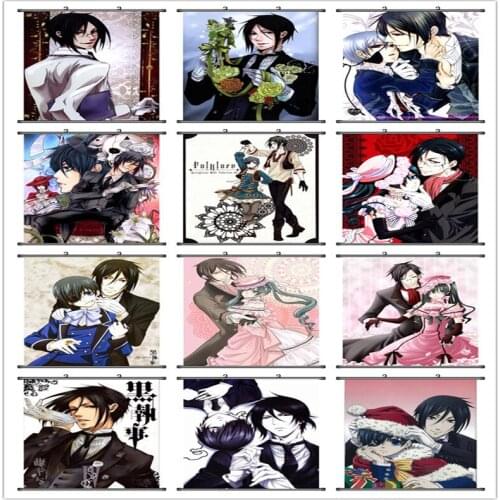Coscase Anime Decorative Picture Black Butler Kuroshitsuji Sebastian Michaelis & Ciel Phantomhive Home Decor Wall Scroll Poster