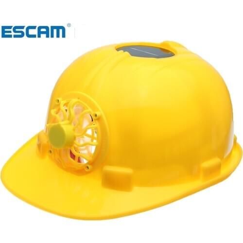 ESCAM Yellow Solar Power Safety Helmet Work Hard Hat Solar Panel Cooling Fan Workplace Safety