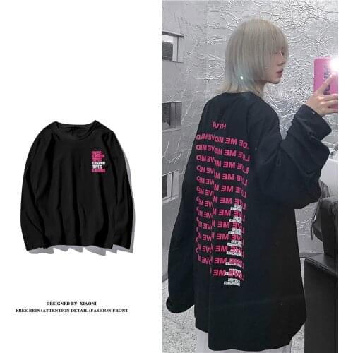 Cotton Korean Harajuku style street dark print loose Crew Neck Long Sleeve T-shirt for men and women