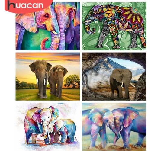 HUACAN Full Square 5d Diamond Painting Elephant DIY Diamond Embroidery Cross Stitch Animal Mosaic Needlework Wall Art