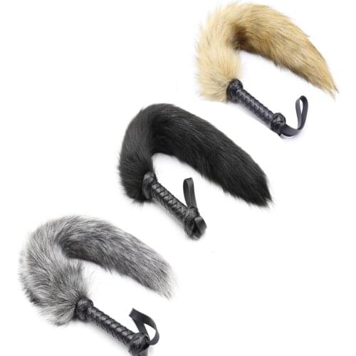 Spanking Fox tail Whip Animal Fur Tickle Slap Strap Beat Lash Flog Tool Adult Fetish Slave Sex SM Game Toy for Couple Men Women