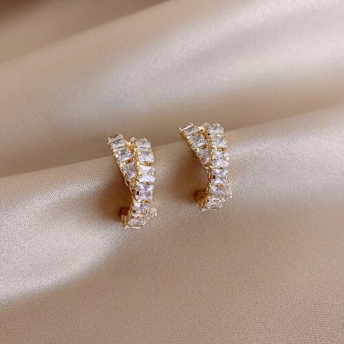 Korea Hot Selling Fashion Jewelry Simple Cross Shiny Zircon Earrings Elegant Women Wedding Party Earrings
