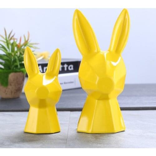 Creative Simple Nordic Ceramic Rabbit Ornaments Vivid Modern Animal Head Home Soft Room Decoration Crafts