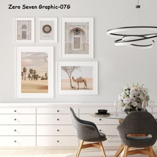 Islamic Architecture Arabic Calligraphy Desert Landscape Camel Canvas Poster And Print Pictures Wall Art Modern Home Decoration