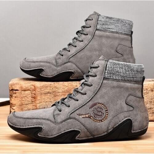 Winter and Autumn Warm Men Octopus Boots Shoes Gray Comfort Flat Boots Men Lace Up Working Shoes For Men Casual Botas De Hombre