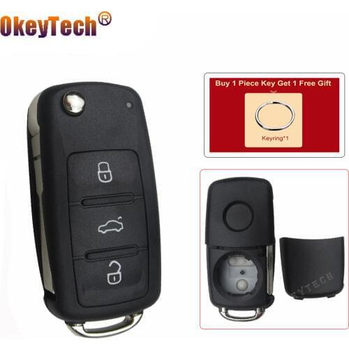 OkeyTech 3 Button Remote Flip Fold Car Key Shell Fob Case Cover For V W Tiguan Golf Sagitar Polo MK6 T ouareg Uncut Blank Blade