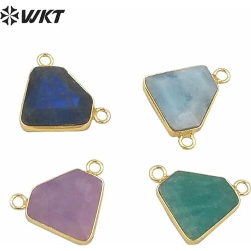 WT-P1599 WKT Wholesale luxury stone necklace pendant with double loops amazonite stone pendant in triangle