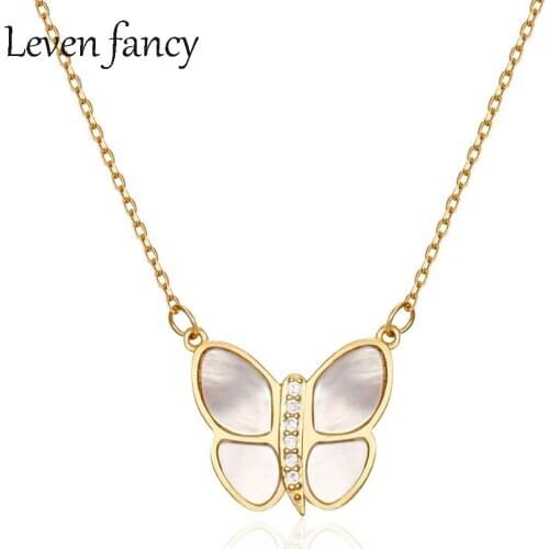 Tropical Soul Butterfly Inlaid Mother of Pearl Shell 925 Sterling Silver Pendant Necklace for Girls Birthday Jewelry Gift 2020