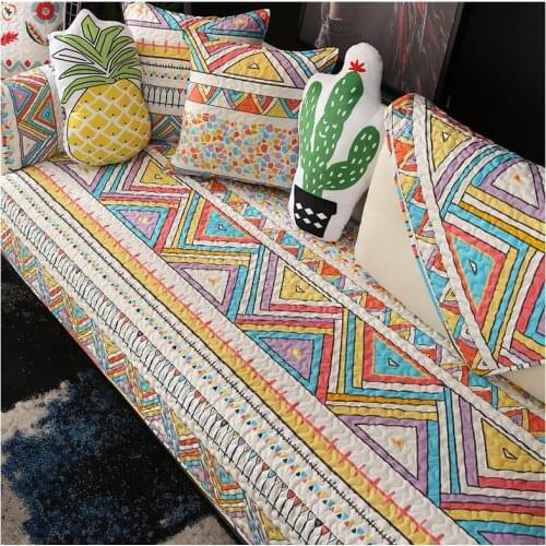100% Cotton Fabric Quilted Sofa Cover Cute Floral Printing Sectional Sofa Towel Soft Couch Covers for Living Room