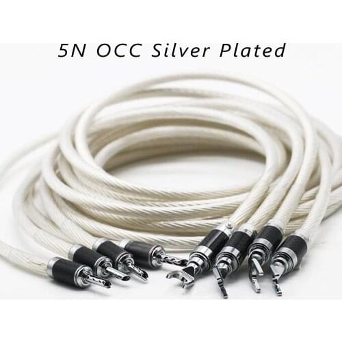 5NOCC Silver Plated HIFI SPeaker cable, banana to spade plug Speaker Wire for Audiophiles and HiFi Systems