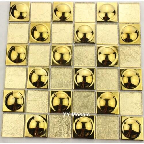 Luxury Gold Crystal Glass Electro Plated Ceramic Mosaic Tiles for Waist Line Kitchen Living Room TV Backdrop DIY Wall Decoration