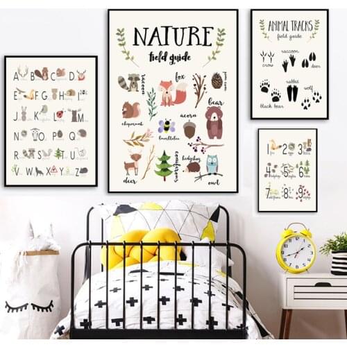 Safari Animal Tracks Alphabet Number Nursery Education Wall Art Canvas Painting Posters And Prints Wall Pictures Kids Room Decor
