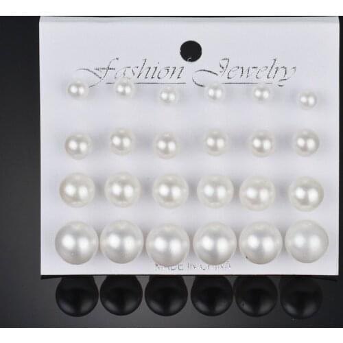 12 Pairs/Set White Simulated Pearl Ear Stud Earrings Set for Women Jewelry Accessories Piercing Ball Earrings Brincos Wholesale