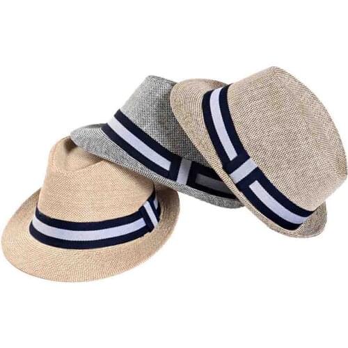 Fashion Mens Hats Fedoras Top Jazz Straw Hat Panama Cap Bowler Hats Version chapeau Hats Cap Outdoor Sun hat With Striped Cloth