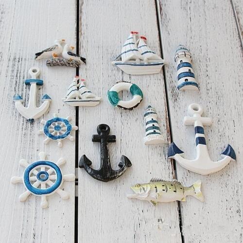 Mediterranean Style Resin Starfish Sailboat Lighthouse Helmsman Anchor Sea Bird Swim Ring Decorative Wall Sticker Ornament