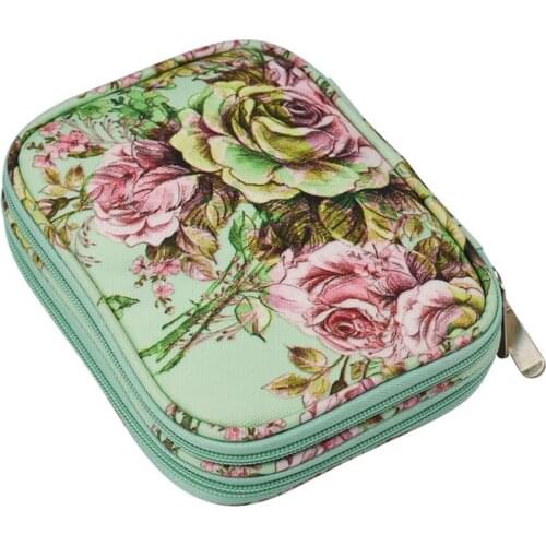 Handmade Weaving Sewing Tool Storage Bag Green Peony Pattern Diy Crochet Knitting Needle Organizer Crochet Bag