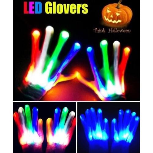1 Pairs LED lighting gloves Halloween Christmas party lighting prop LED finger lights Fluorescent dance colorful luminous gloves