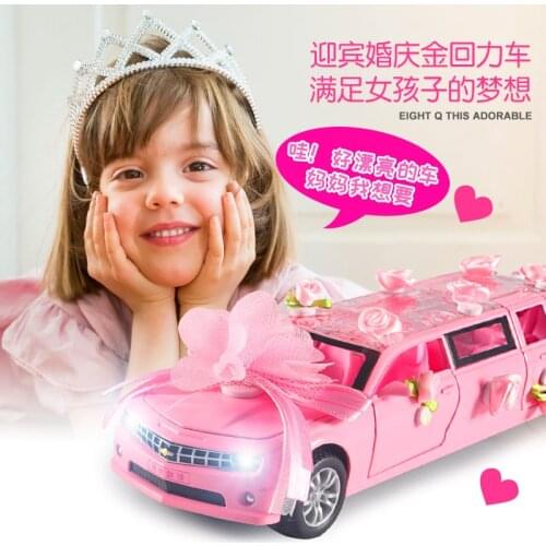 1:32 Lengthen Wedding Welcome Car Alloy Metal Cars Toys for girls doors open Music Light pull-back vehicle Girl Birthday gift