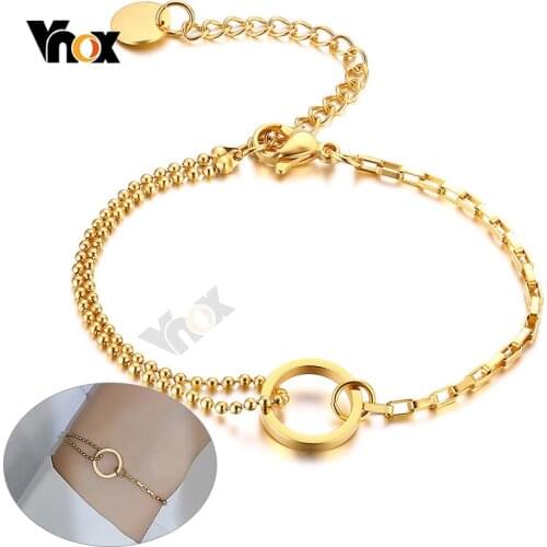 Vnox Minimalist O Chain Bracelets for Women Gold Color Stainless Steel Love Forever Gifts for Her Birthday Anniversary Jewelry