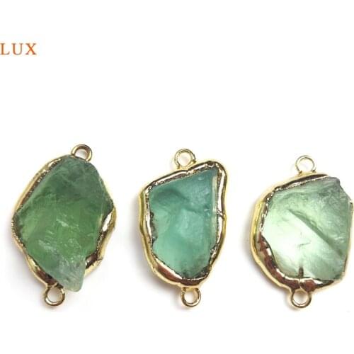 Green Fluorite Crystal Gold Diplopore Connector Pendant Energy Cleansing Spiritual Charms Raw Crystal Pendant Bracelet Jewelry
