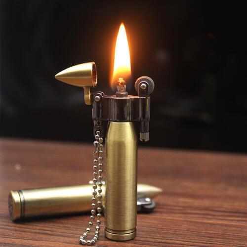 Torch Free Fire Keychain Lighter Retro Bullet Flint Grinding Wheel Oil Lighter New Metal Cigar Cigarette Lighter Gadget For Man