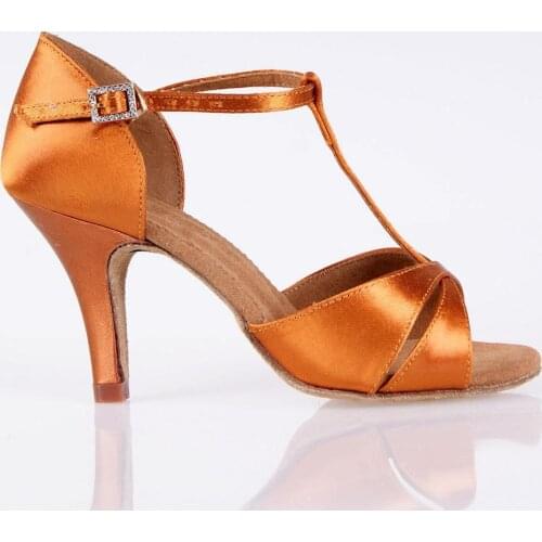 Hot Sale Women Latin BD Dance Shoe 2358 Satin Sandal Ladies Latin Dancing Shoes High Heel Soft Sole T bar Indoor