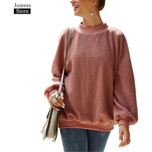 Spring Short Hoodies Women O-Neck Long Sleeve Pockets Fluffy Teddy Loose Sweatshirts Autumn Black Plus Size Casual Wild Pullover