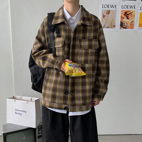 2020 Mens Lapel Collar Bomber wool Jacket Loose Casual Fashion Trendy Coats Streetwear Grey/khaki Color Clothes outerwear M-XL