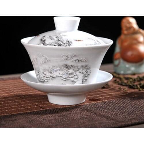 2020 Hot Sale 200ml China Chinese Teaset Gaiwan Tea Cup Tureen Porcelain Tea Set Ceremony Ceramic Tea Tray Parlour Teaware
