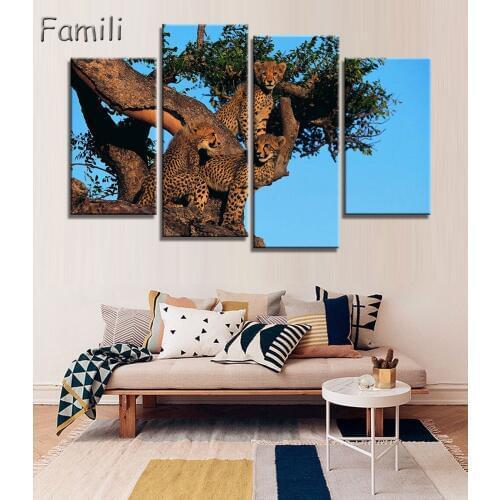4Pcs Canvas Animal Printing High Quality HD Cheap Price Great Art African Cheetah Pictures Modular Modern Home Decor Unframed