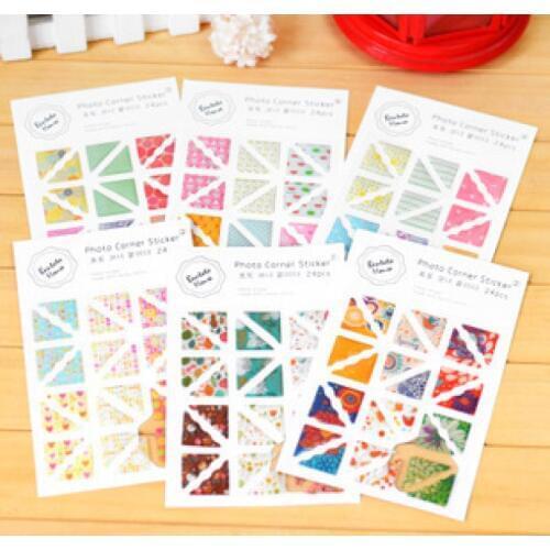 6patterns 24pcs/sheet epoxy rubber Photo corner stickers scrapbooking cute album decoration craft sticker
