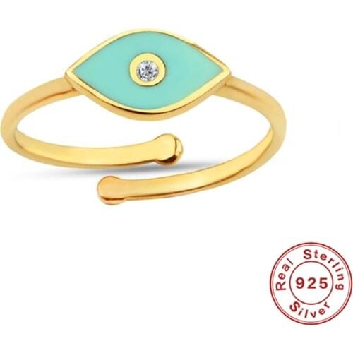 Aide 925 Sterling Silver Green Enamel Clear Zircon Evil Eye Opening Ring For Women Turkish Crystal Ring Party Fine Jewelry Gift