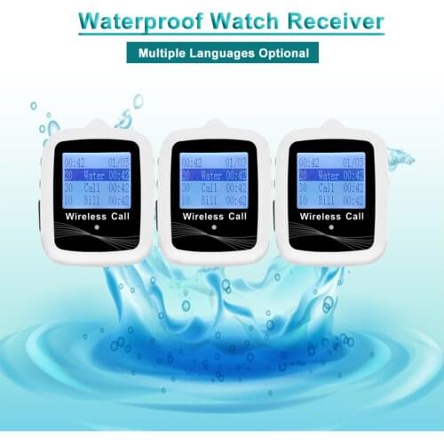 Wireless Waiter System 3 Watches Receiver Big Screen Frequency 433.92 Water Call For Restaurant Hotel Or Hospital