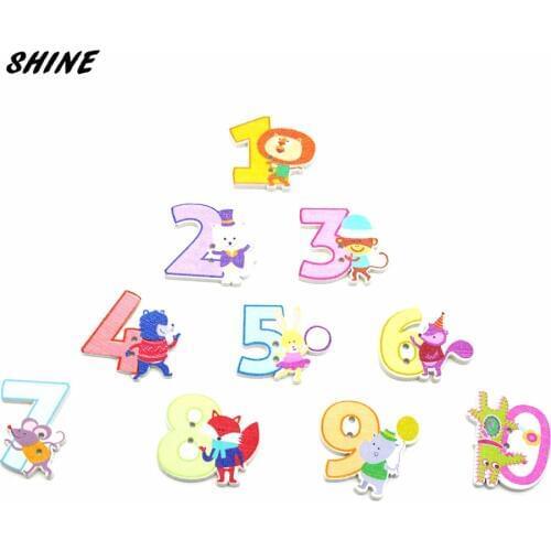 SHINE Wooden Sewing Buttons Scrapbooking Number Mixed Two Holes 20PCs(0-9 Twice) Costura Botones Decorate bottoni botoes