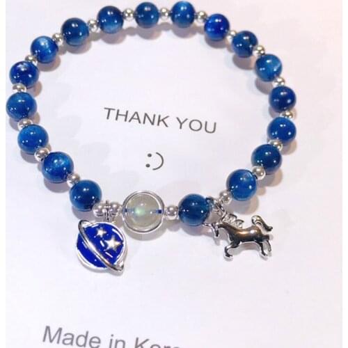 100% Real 925 Sterling Silver Scalable Kyanite Strand Bracelets with Unicorn Moonstone Delicate Planet Pendant Exquisite Jewelry