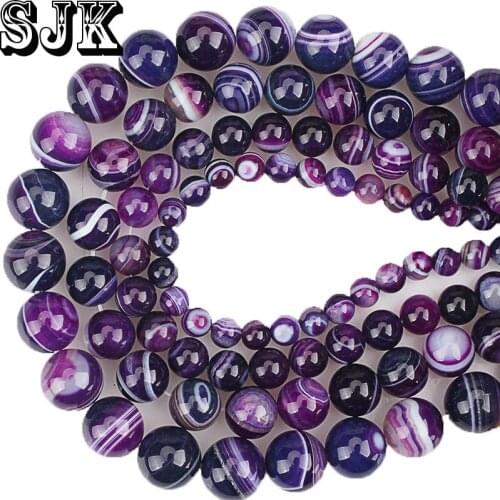 Natural Stone Beads Purple Stripe Brown Agates Round Beads 4/6/8/10/12mm Diy Bracelet Necklace For Jewelry Making Wholesale