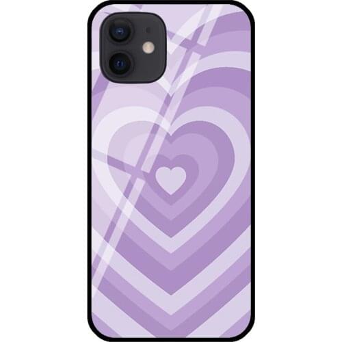 Purple Heart Circle Phone Cover For iPhone 11 12 Pro Max XS X XR 6S 7 8 Plus SE 2020 Tempered Glass Case