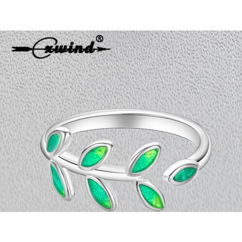 Cxwind Fashion Tree Leaf Plant Crystal Rings For Women Olive Branch Design Ring Wedding Bridal Party Jewelry anillos mujer